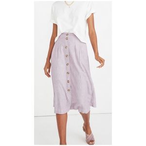 MADEWELL Patio Button-Front Midi Skirt in Lilac Stripe